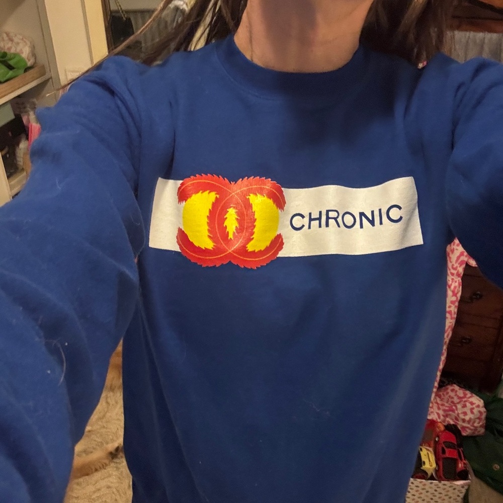 Hanes Blue Sweatshirt with Red and Yellow Logo